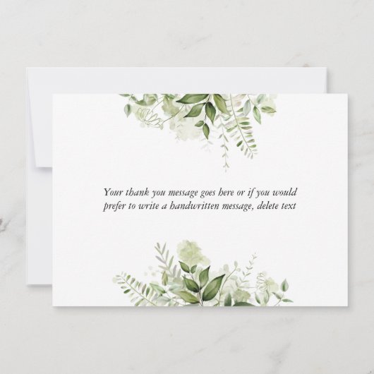 Groen Bloemen Elegant Hart Script Bedankkaart (Achterkant)