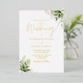 Groen Bloemen Elegant Monogram Bruiloft Goud Folie Uitnodiging (Staand Voorkant)