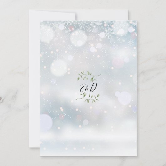 Groen Bloemen Elegant Monogram Winter Bruiloft Kaart (Achterkant)