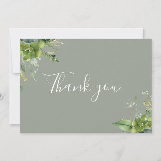Groen Bloemen Elegant Script Sage Green Bedankkaart (Voorkant)