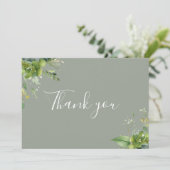 Groen Bloemen Elegant Script Sage Green Bedankkaart (Staand voorkant)