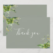 Groen Bloemen Elegant Script Sage Green Bedankkaart (Voorkant / Achterkant)