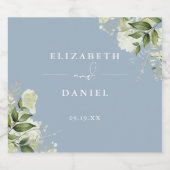 Groen Bloemen Elegant Stoffig Blauw Bruiloft Sparkling Wijnetiket (Enkel label)