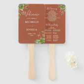 Groen Bloemen Elegant Terracotta Trouwprogramma Handwaaier (Voorkant en achterkant)