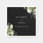Groen Bloemen Elegant Zwart-wit Bruiloft Servet (Voorkant)