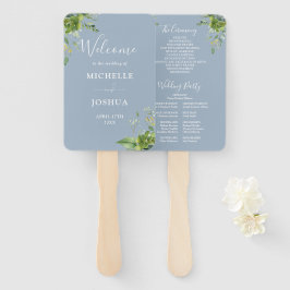Groen Bloemen Elegante Dusty Blue Wedding Program Handwaaier