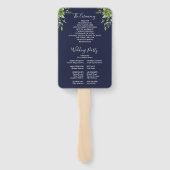 Groen Bloemen Elegante Marine Blauw Trouwprogramma Handwaaier (Achterkant)