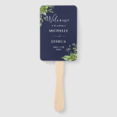 Groen Bloemen Elegante Marine Blauw Trouwprogramma Handwaaier (Voorkant)