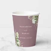 Groen Bloemen Elegante Mauve Bruiloft Papieren Bekers (Achterkant)