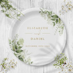 Groen Bloemen Elegante Moderne Gouden Huwelijk Papieren Bordje<br><div class="desc">Elegant bloemengroen bruiloft papier bord gepersonaliseerd met uw namen en speciale bruiloft datum. Ontworpen door Thisnotme©</div>