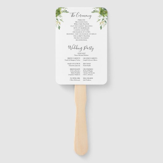 Groen Bloemen Elegante Moderne Trouwprogramma Handwaaier (Achterkant)