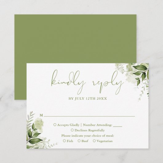 Groen Bloemen Elegante Moss Green Wedding RSVP Kaartje (Voorkant / Achterkant)