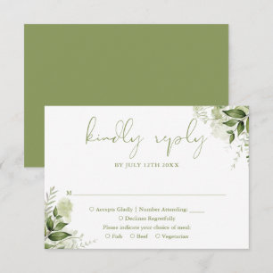 Groen Bloemen Elegante Moss Green Wedding RSVP Kaartje