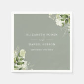 Groen Bloemen Elegante namen Datum Sage Groen Servet (Voorkant)