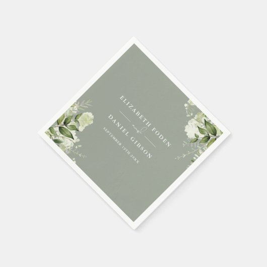 Groen Bloemen Elegante namen Datum Sage Groen Servet (Hoek)