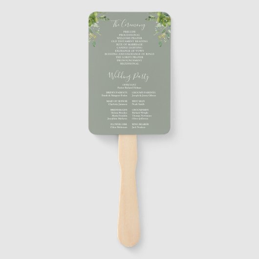 Groen Bloemen Elegante Sage Green Wedding Programm Handwaaier (Achterkant)