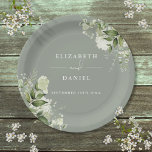 Groen Bloemen Elegante Salie Groene Bruiloft Papieren Bordje<br><div class="desc">Elegant bloemengroen salie groen bruiloft papier bord gepersonaliseerd met uw namen en speciale bruiloft datum. Ontworpen door Thisnotme©</div>