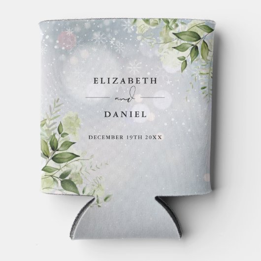 Groen Bloemen Elegante Winter Bruiloft Blikjeskoeler (Voorkant)