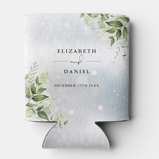 Groen Bloemen Elegante Winter Bruiloft Blikjeskoeler (Achterkant)