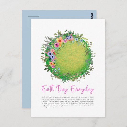 Groen, bloemen en lef, dag van de aarde elke dag briefkaart (Voorkant / Achterkant)