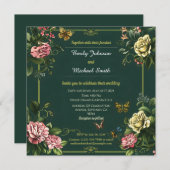 groen bloemen- en vlinderbruiloft ontwerp kaart (Voorkant / Achterkant)