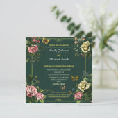 groen bloemen- en vlinderbruiloft ontwerp kaart (Staand voorkant)