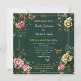  groen bloemen- en vlinderbruiloft ontwerp kaart