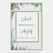 groen Bloemen eucalyptus Frosted bruiloft Welkom Acryl Bord (Voorkant)