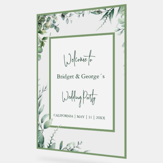 groen Bloemen eucalyptus Frosted bruiloft Welkom Acryl Bord (Hoek)