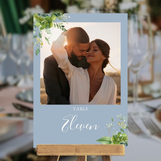 Groen Bloemen Foto Dusty Blauw Tafelnummer