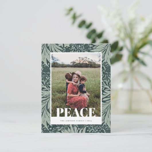 Groen  Bloemen Foto Kerstmis Kaart (Staand voorkant)