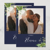 Groen Bloemen Foto Marine Blauw Tafelnummer (Voorkant / Achterkant)