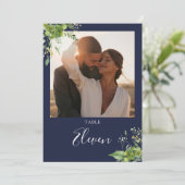 Groen Bloemen Foto Marine Blauw Tafelnummer (Staand voorkant)