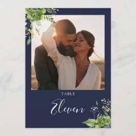 Groen Bloemen Foto Marine Blauw Tafelnummer