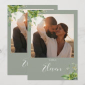 Groen Bloemen Foto Sage Groene Tafel Nummer Bedankkaart (Voorkant / Achterkant)