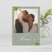 Groen Bloemen Foto Sage Groene Tafel Nummer Bedankkaart (Staand voorkant)