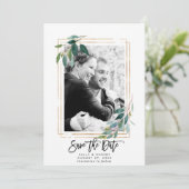 Groen Bloemen Fotobruiloft Bewaar de datumkaart Bedankkaart (Staand voorkant)