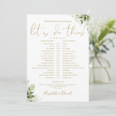 Groen Bloemen Goud Bruiloft Schema Tijdlijn Programmakaart (Staand voorkant)