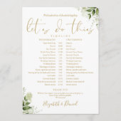 Groen Bloemen Goud Bruiloft Schema Tijdlijn Programmakaart (Voorkant)
