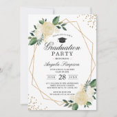 Groen Bloemen Goud Geometrische Graduation Party Kaart (Voorkant)