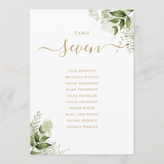 Groen Bloemen Goud Zitplattegrond Tafelnummer (Achterkant)