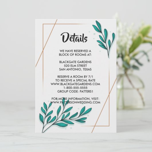 Groen Bloemen Gouden Folie Bladeren Behuizing Kaart (Staand voorkant)