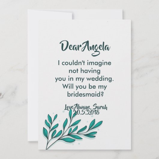 Groen Bloemen Gouden Folie Bladeren Bruidsmeisje Kaart (Achterkant)