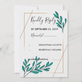 Groen Bloemen Gouden Folie Bladeren RSVP Kaart