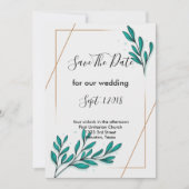 Groen Bloemen Gouden Folie Bladeren sparen de datu Kaart (Voorkant)