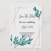 Groen Bloemen Gouden Folie Bladeren sparen de datu Kaart (Voorkant / Achterkant)