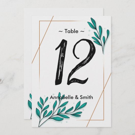 Groen Bloemen Gouden Folie Bladeren tafelnummer (Voorkant / Achterkant)