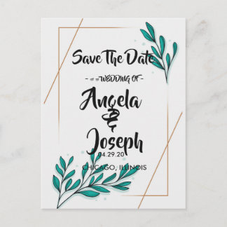 Groen Bloemen Gouden Folie BladerenSave the Date Aankondigingskaart