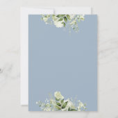 Groen Bloemen Harten Script Stoffig Blauw Bruiloft Kaart (Achterkant)