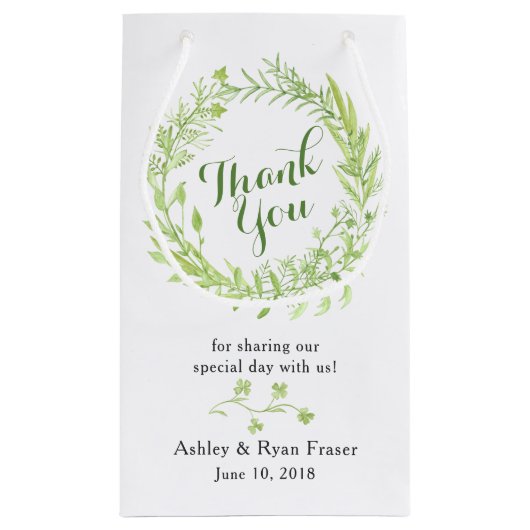 Groen Bloemen krans bruiloft dank u Klein Cadeauzakje (Achterkant)